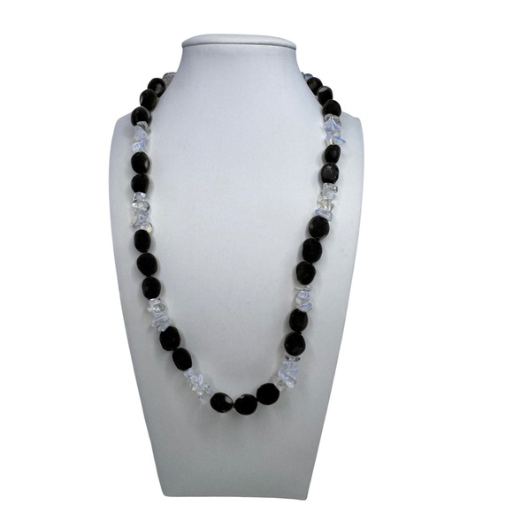 No Brand Jewelry - Handmade Black Velvet Opalite Beaded Necklace Boho Festival Y2K Art to Wear
